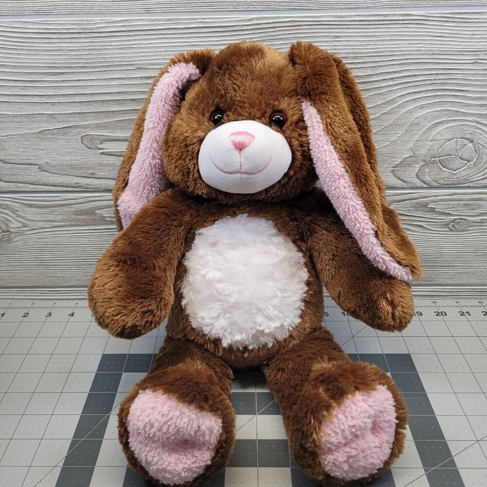 Build‎ a Bear Rabbit Brown Bunny Sparkly Pink Ear Feet Plush Stuffed 2010 16"